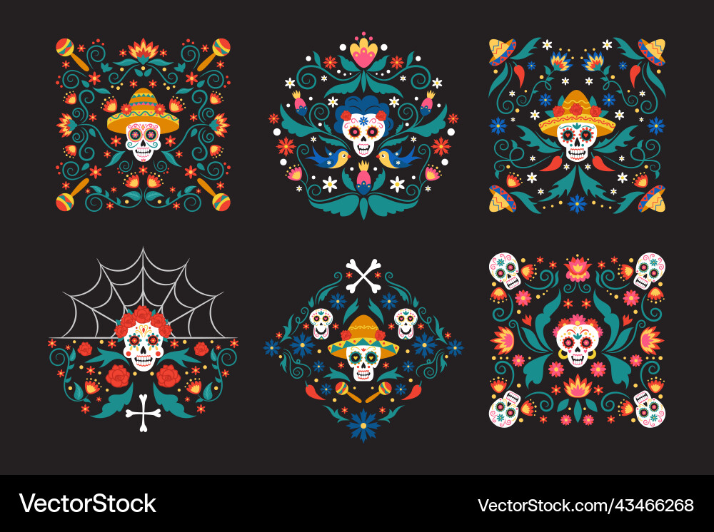 Mexican death day skeleton dead flowers vector image