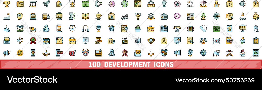 100 development icons set color line style Vector Image