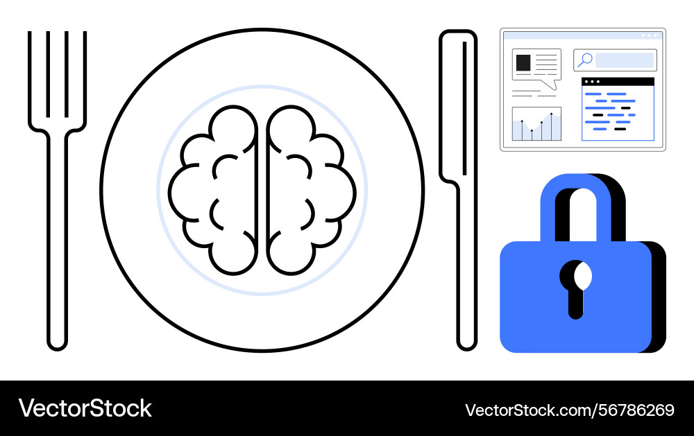 Brain on a plate with fork and knife data Brain on a plate with fork and knife data vector image