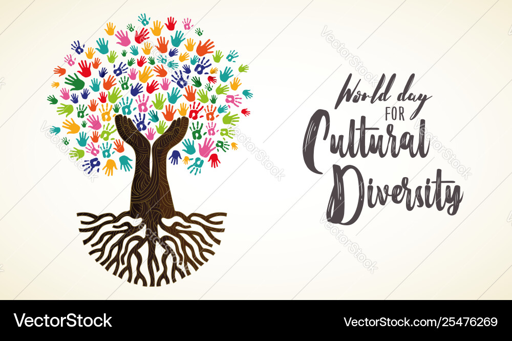 Cultural diversity day card human hand tree Cultural diversity day card human hand tree vector image