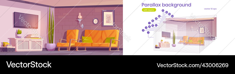 Parallax background living room in minimal style Parallax background living room in minimal style vector image