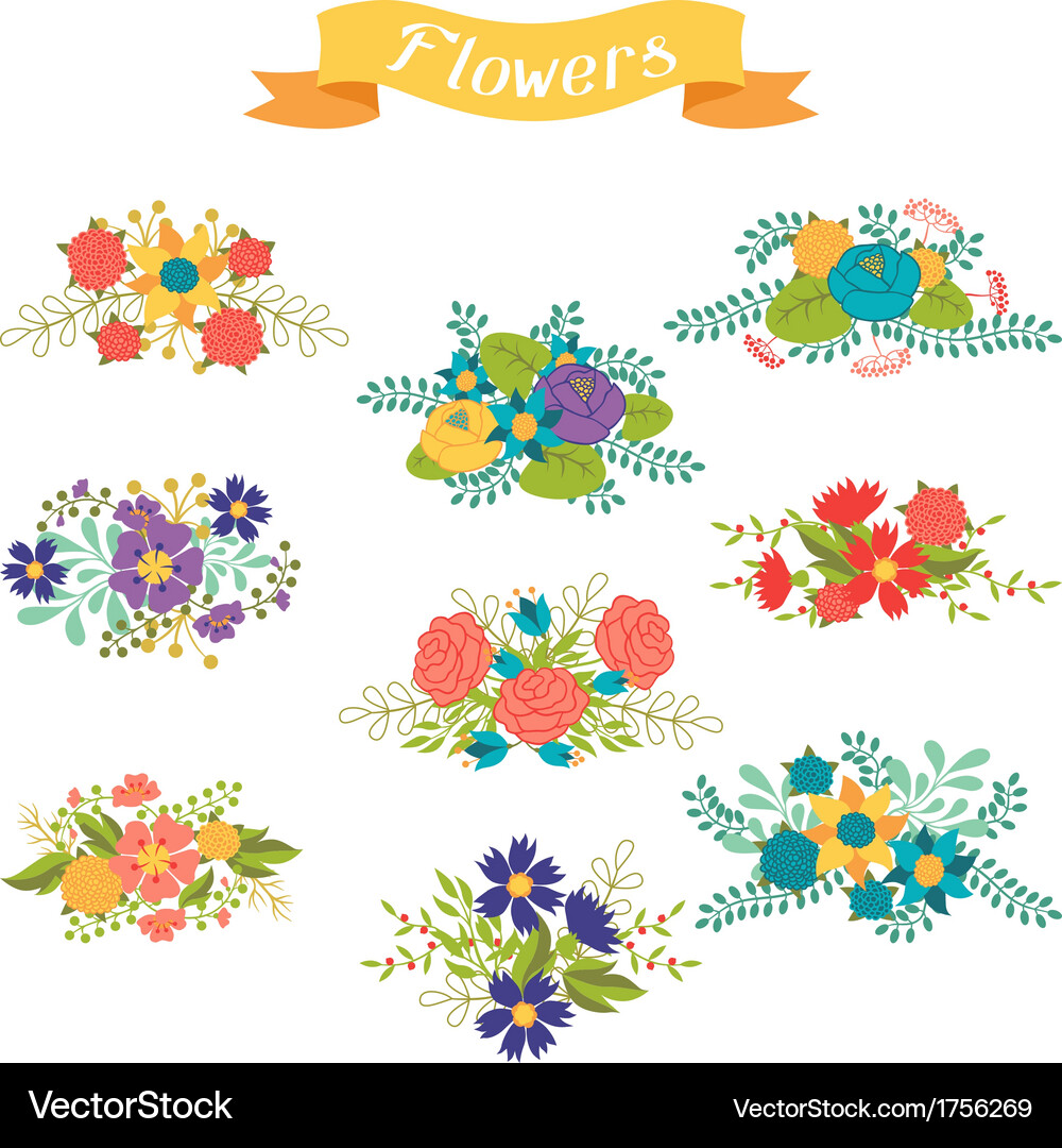 Retro Floral Bouquet Collection Vector Image