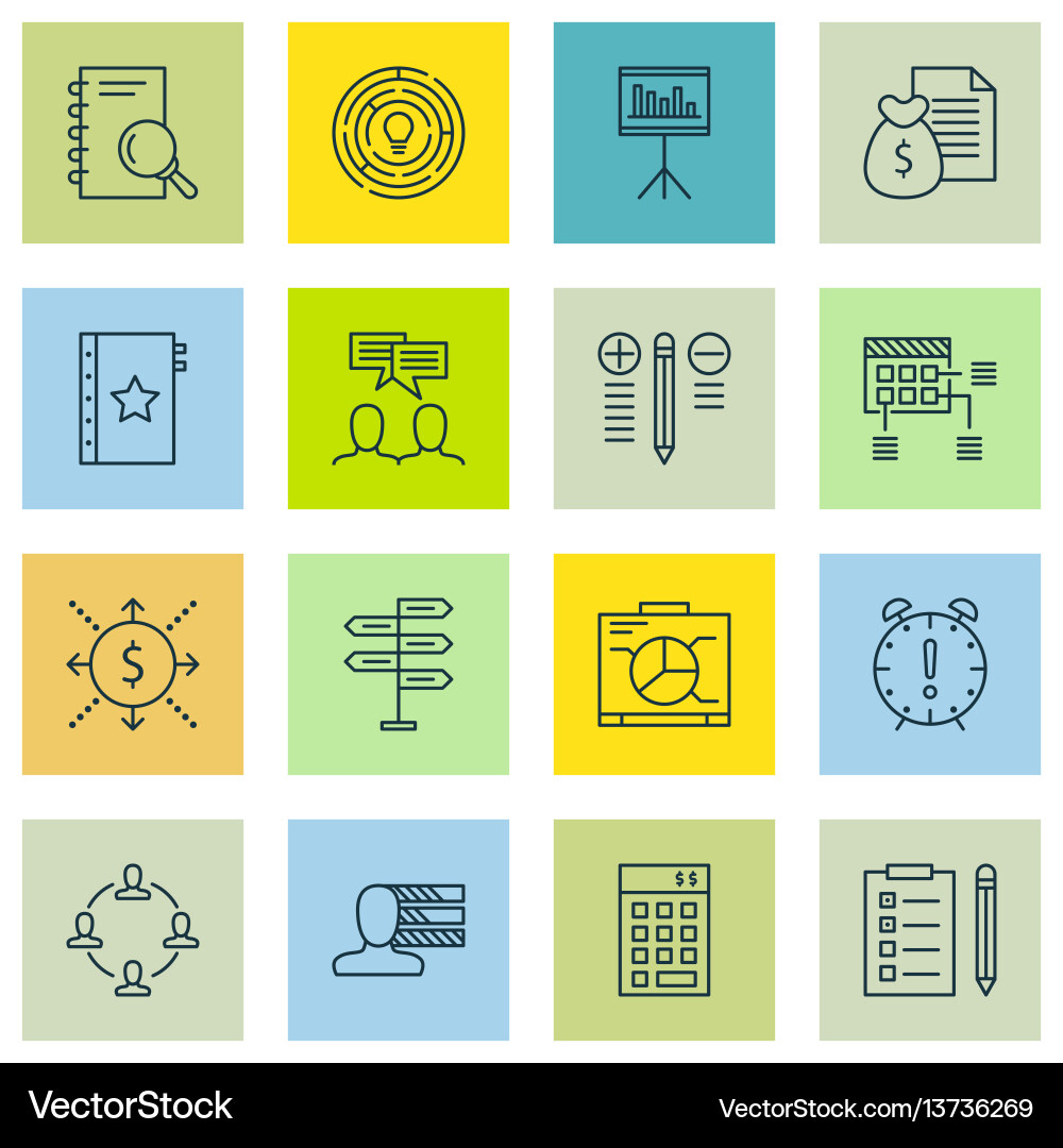 Set of 16 project management icons includes Set of 16 project management icons includes vector image
