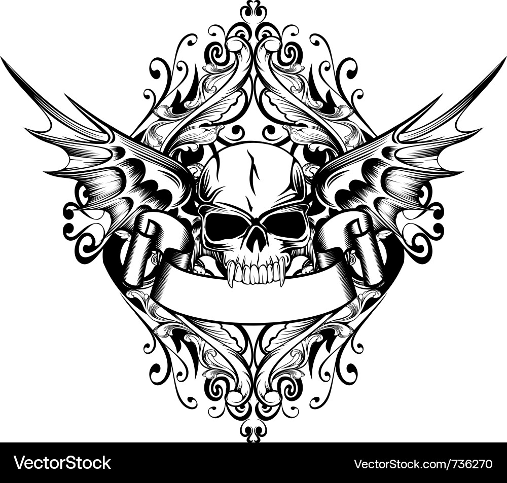 Dark Skull with Wings vector image