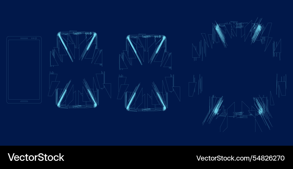 Set of outline smartphone sequence explosion Set of outline smartphone sequence explosion vector image