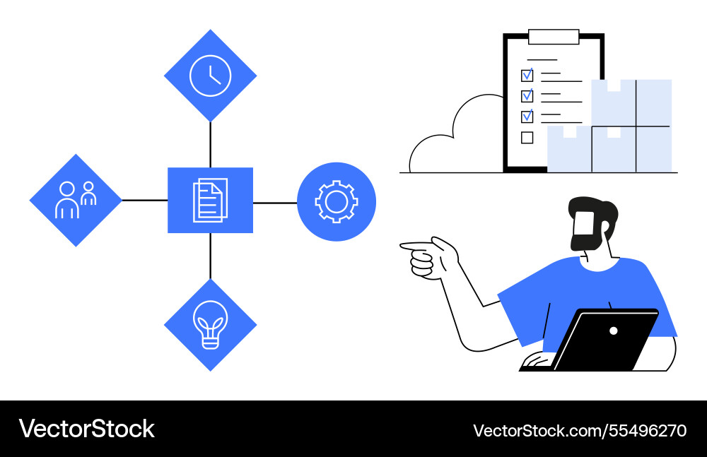 Workflow management with task checklist time Workflow management with task checklist time Vector Image