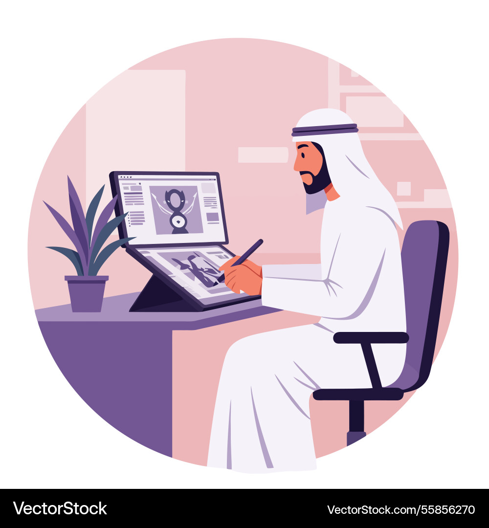 Working on digital tablet creating art design vector image