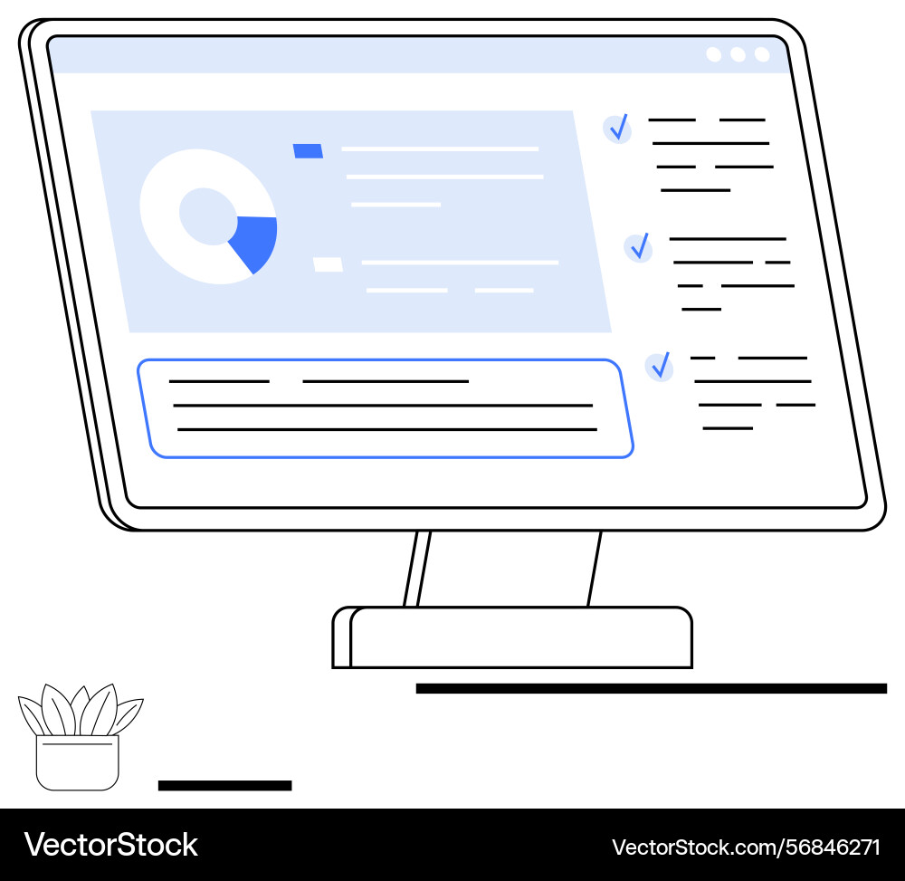 Desktop monitor displaying data insights task Vector Image