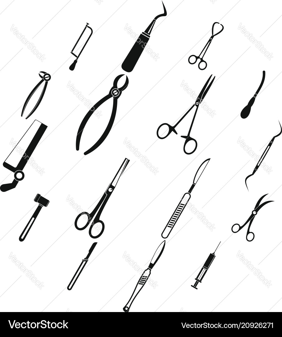 Surgeons tools icons set simple style Surgeons tools icons set simple style Vector Image