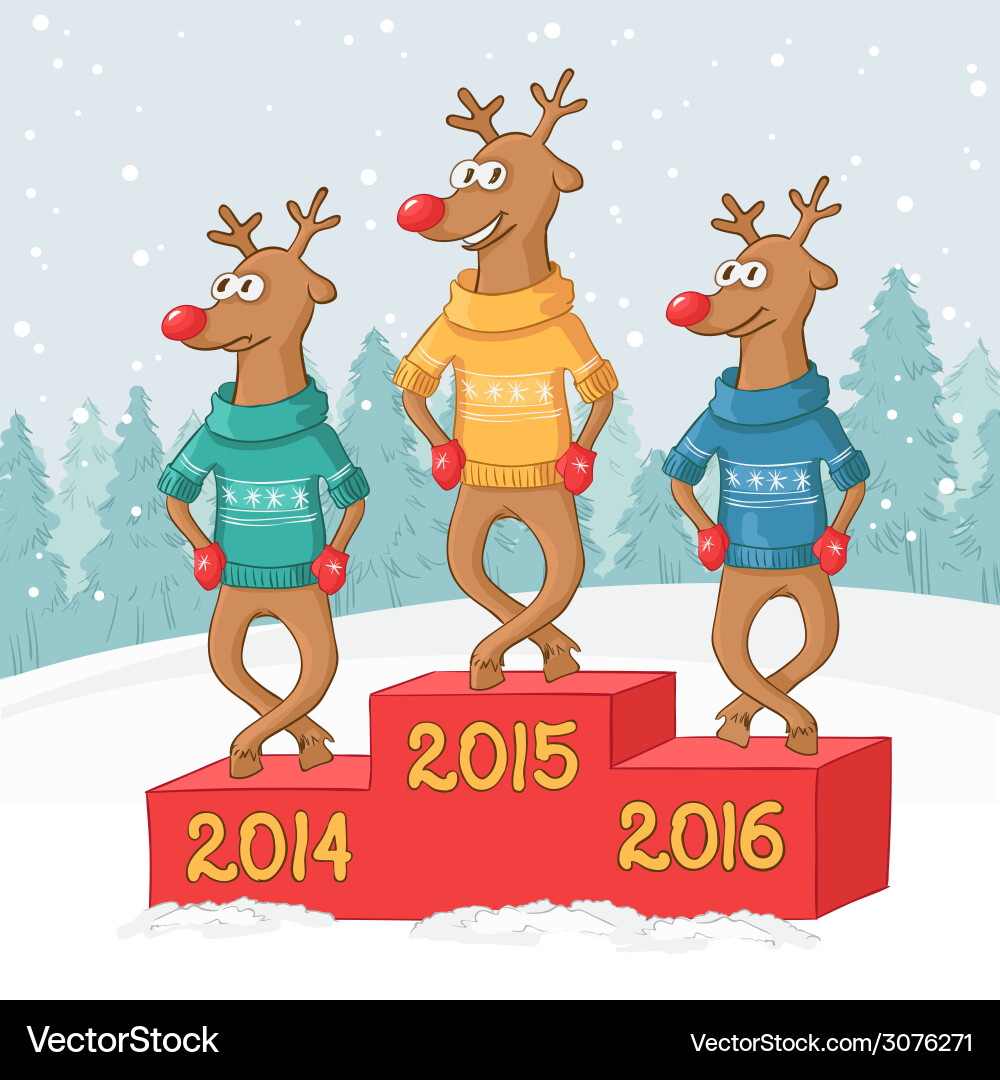 Three deer on a pedestal winter forest landscape Vector Image