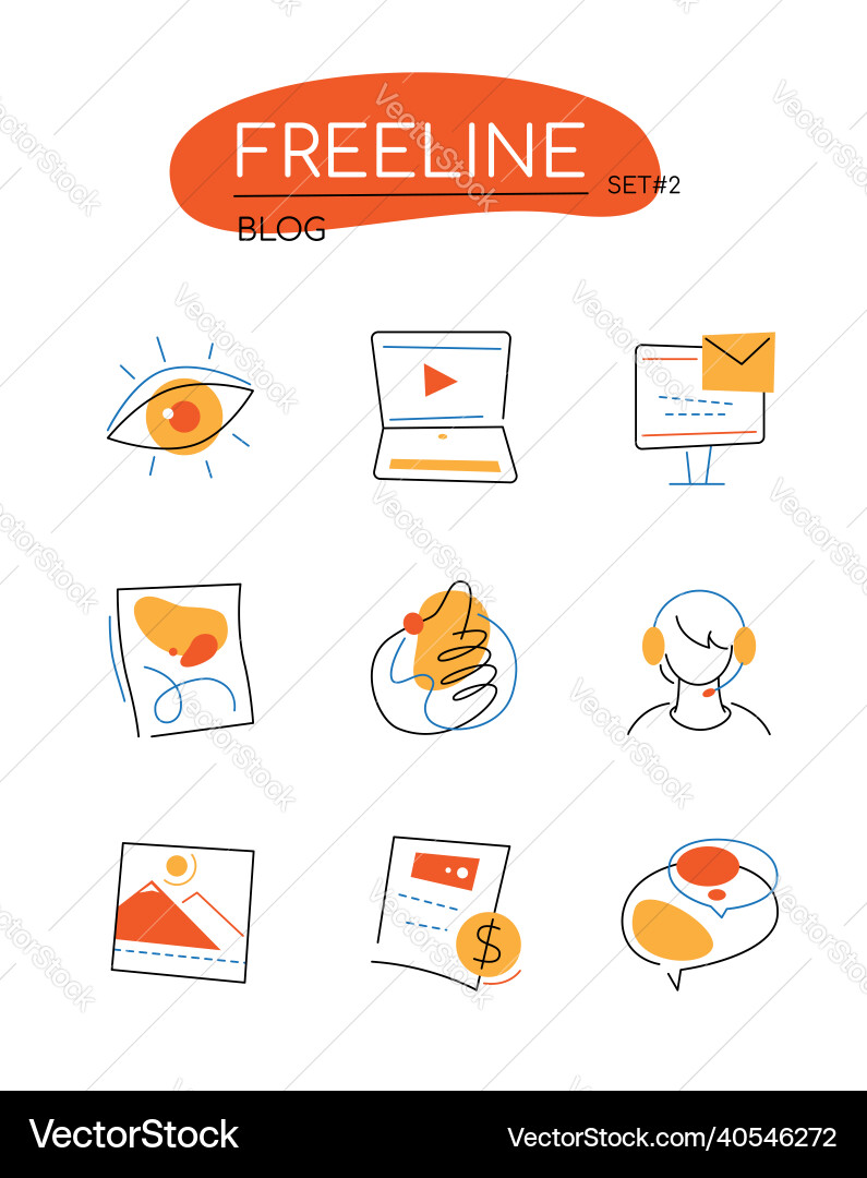 Blog - modern colorful line design style icons set Blog - modern colorful line design style icons set vector image