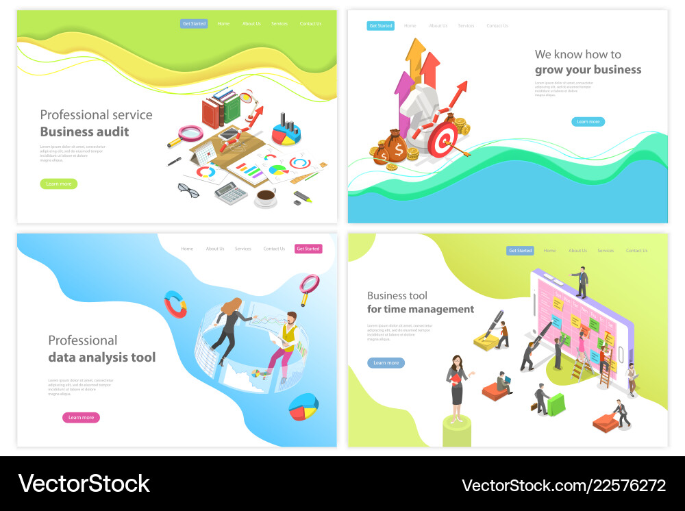Isometric landing page for audit data Isometric landing page for audit data vector image