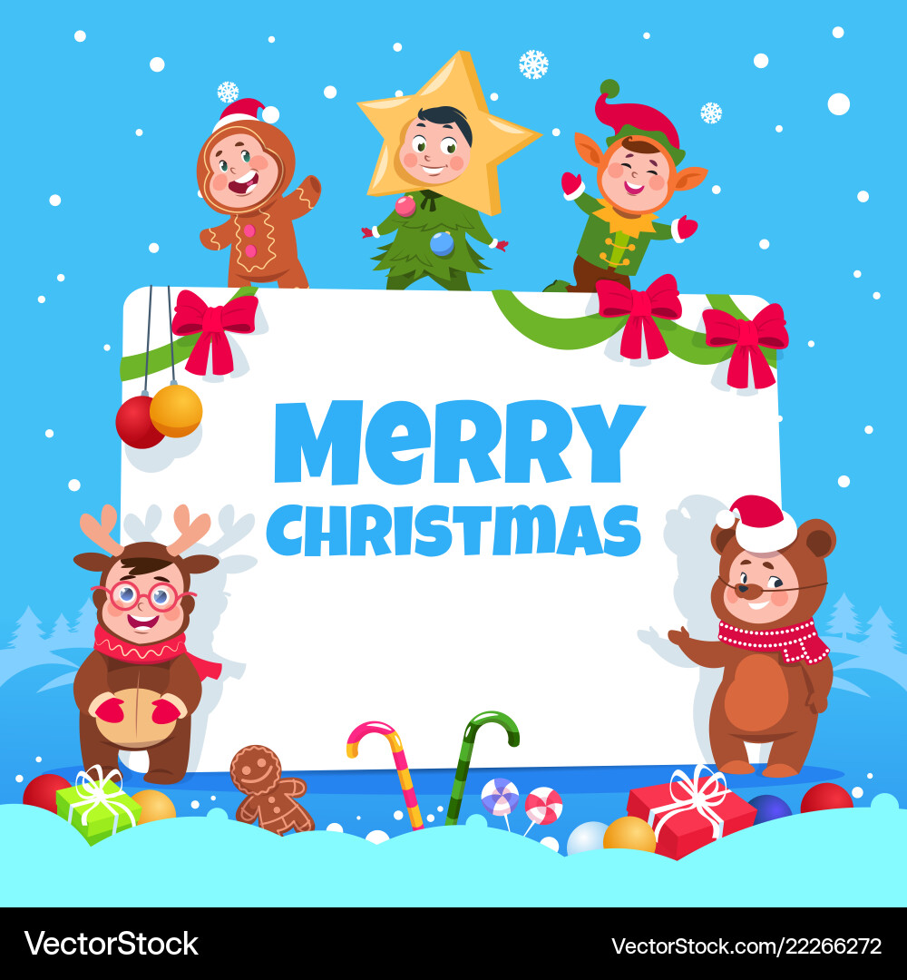 Merry christmas greeting card kids Merry christmas greeting card kids vector image