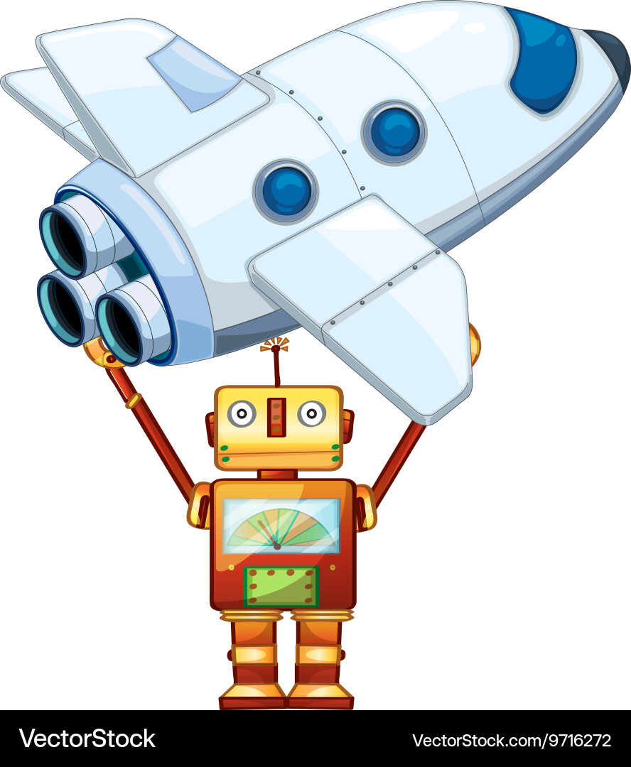 Robot lifting up spaceship vector image