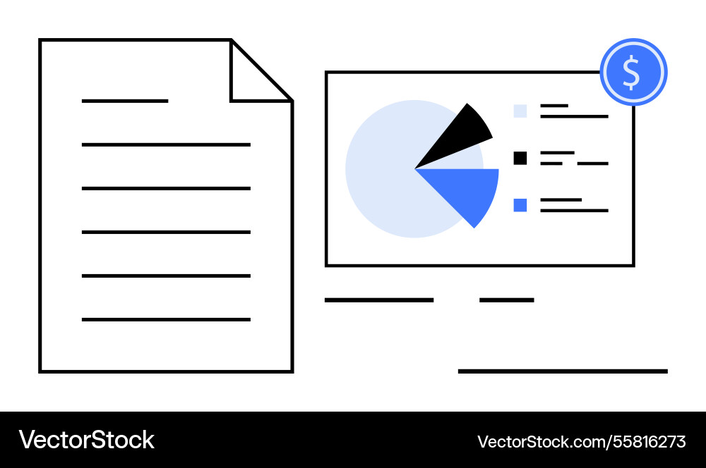 Document and financial report analysis with pie Document and financial report analysis with pie vector image