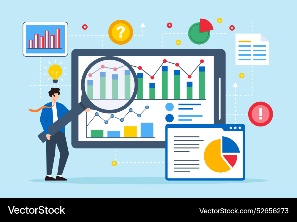 Flat of businessman analyzing data Flat of businessman analyzing data vector image