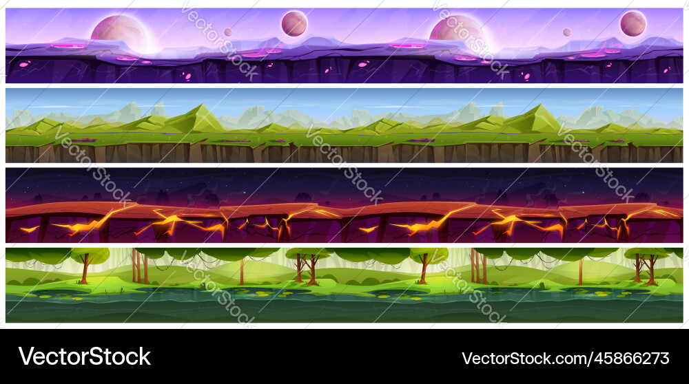 Set of seamless runner lava surface background Set of seamless runner lava surface background vector image