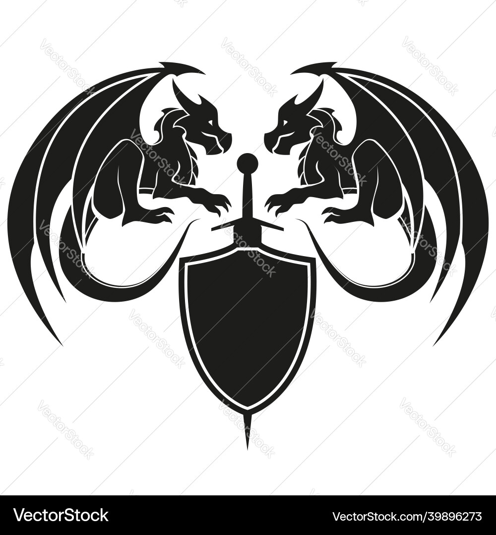 Two dragons with sword and shield - dragon symbol vector image