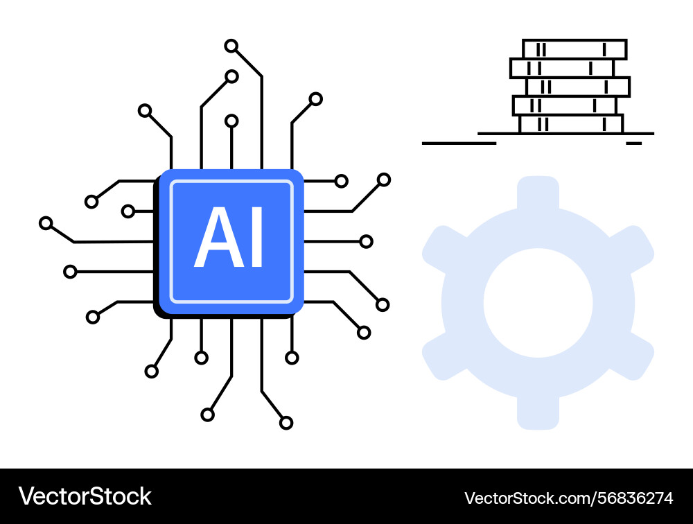 Artificial intelligence chip with circuit lines vector image