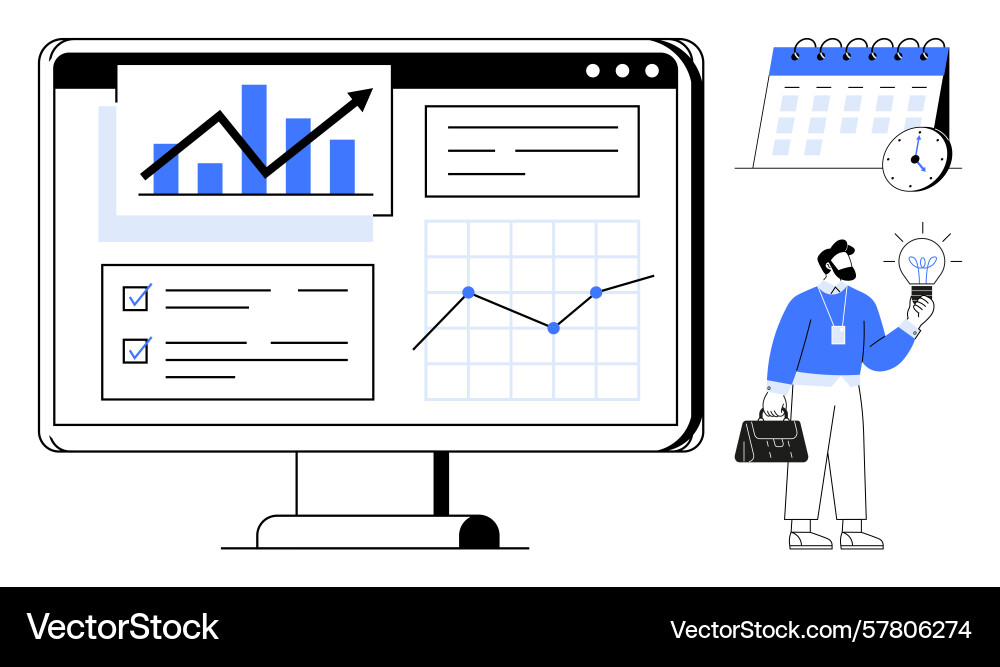 Businessman analyzing data reports and visualizing vector image