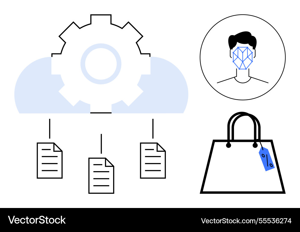 Connection of cloud processing facial recognition Connection of cloud processing facial recognition vector image