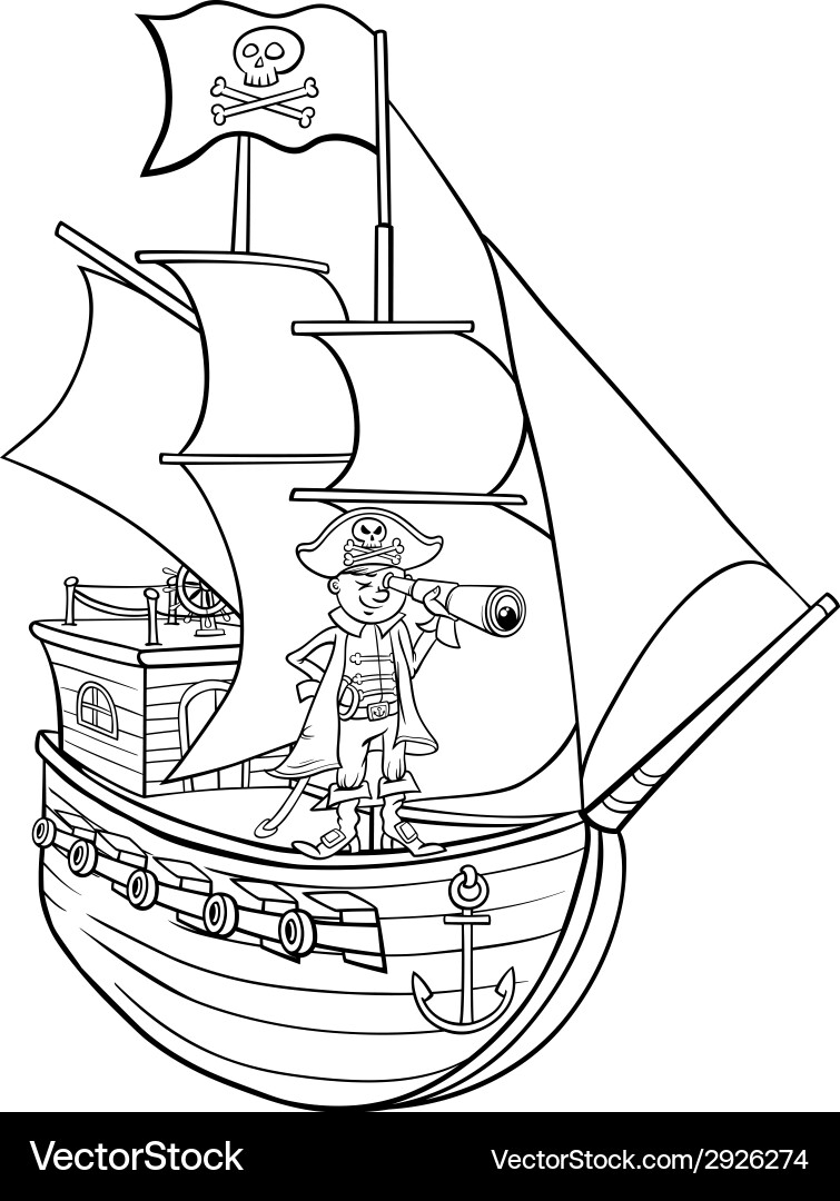Pirate Ship Coloring Page - Cartoon Royalty Free Vector