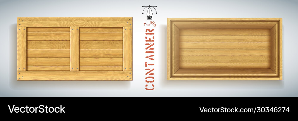 Realistic wooden open empty container vector image