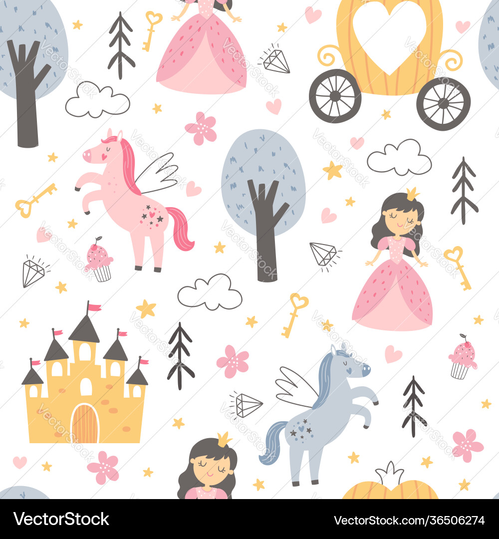 Seamless pattern with a cute princess Seamless pattern with a cute princess vector image