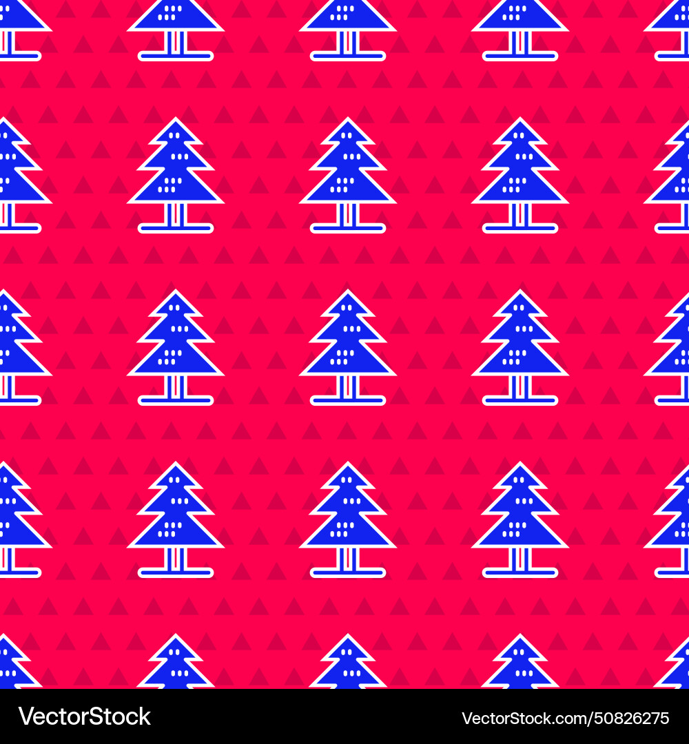 Blue tree icon isolated seamless pattern on red Vector Image