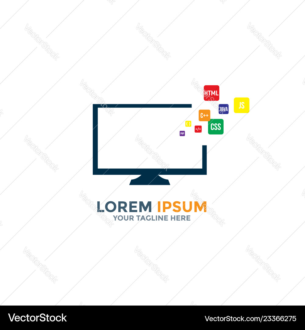 Computer Monitor Logo with Code Squares vector image