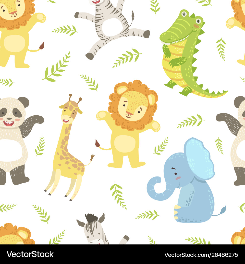 Cute african animals childish seamless pattern