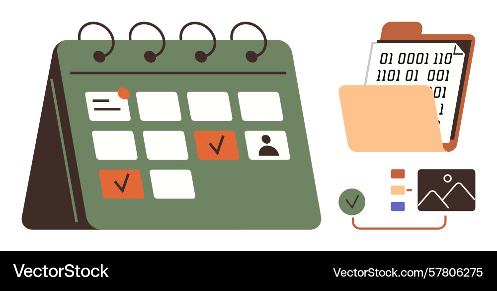Desk calendar with scheduled tasks and open Desk calendar with scheduled tasks and open vector image
