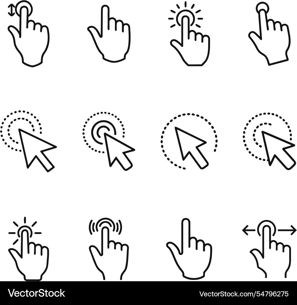 Hand cursor icons click touch zoom and scroll g Hand cursor icons click touch zoom and scroll g vector image