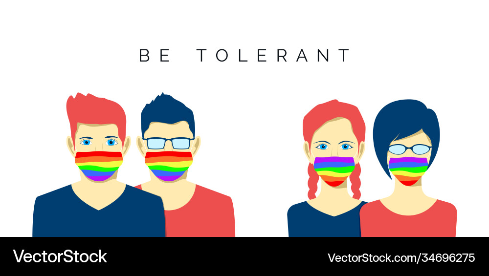 Lesbian and gay couples in face mask lgbt pride Lesbian and gay couples in face mask lgbt pride vector image