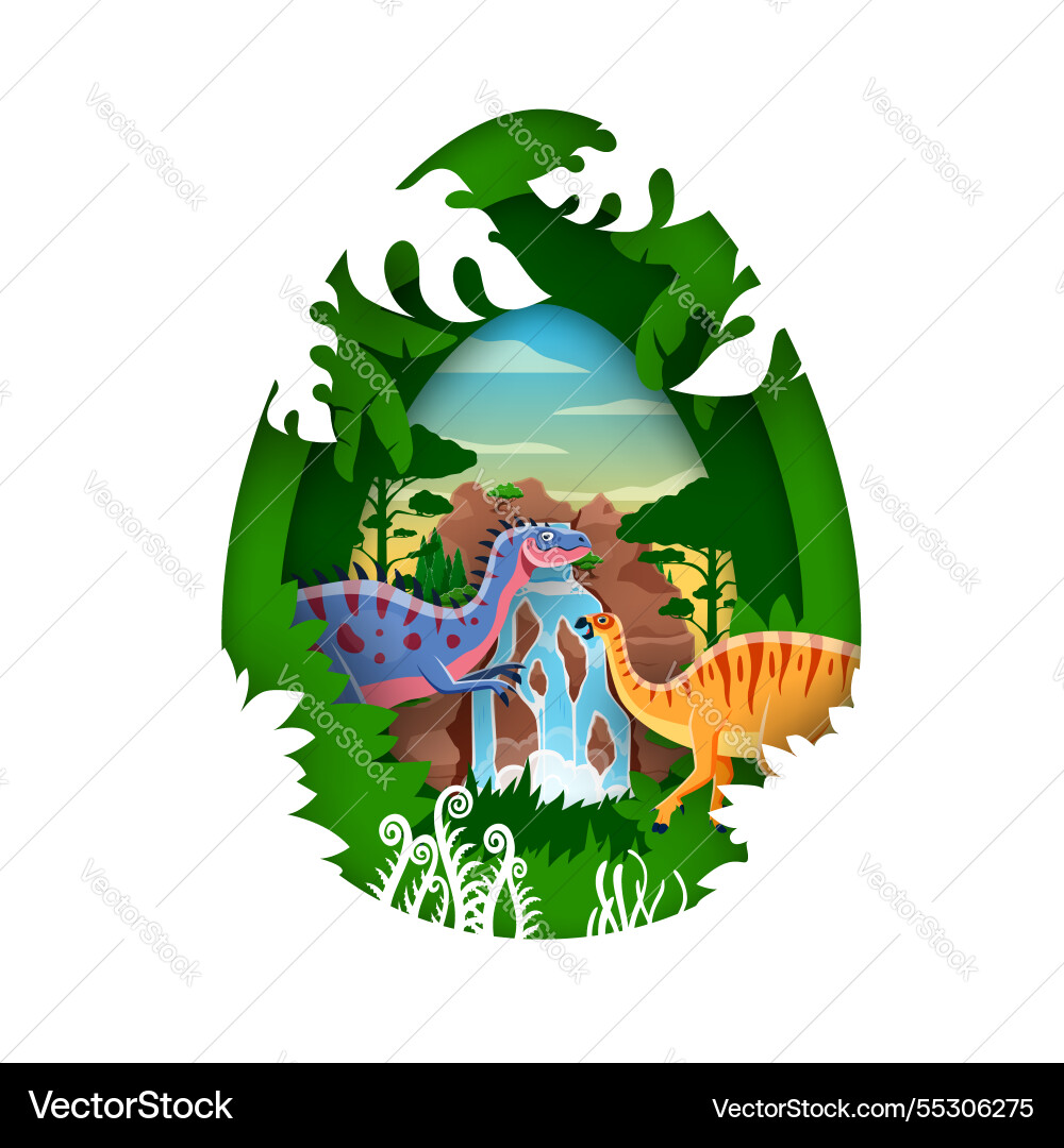 Paper cut dino egg with prehistoric dinosaurs Paper cut dino egg with prehistoric dinosaurs vector image