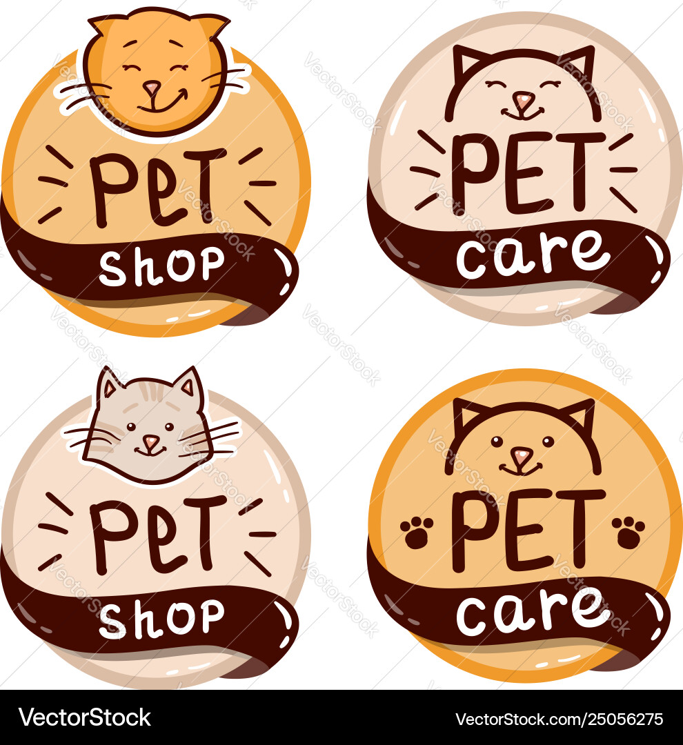 Round logo set with cat and text pet shop Round logo set with cat and text pet shop vector image