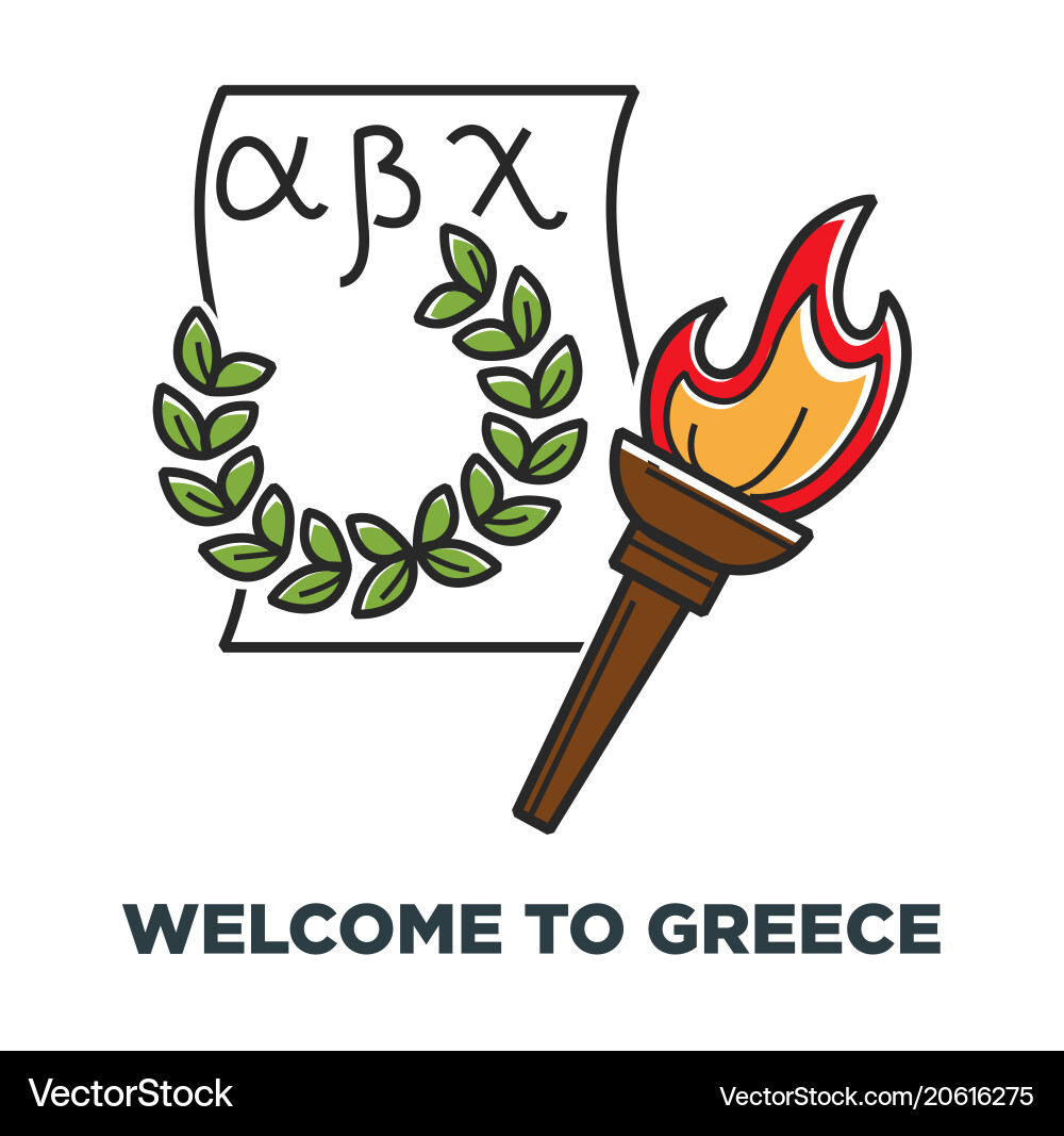 Welcome to greece promo poster with torch Welcome to greece promo poster with torch vector image