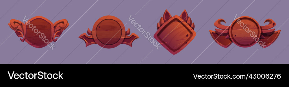 Game avatar frames level ui icons wooden shields Game avatar frames level ui icons wooden shields Vector Image