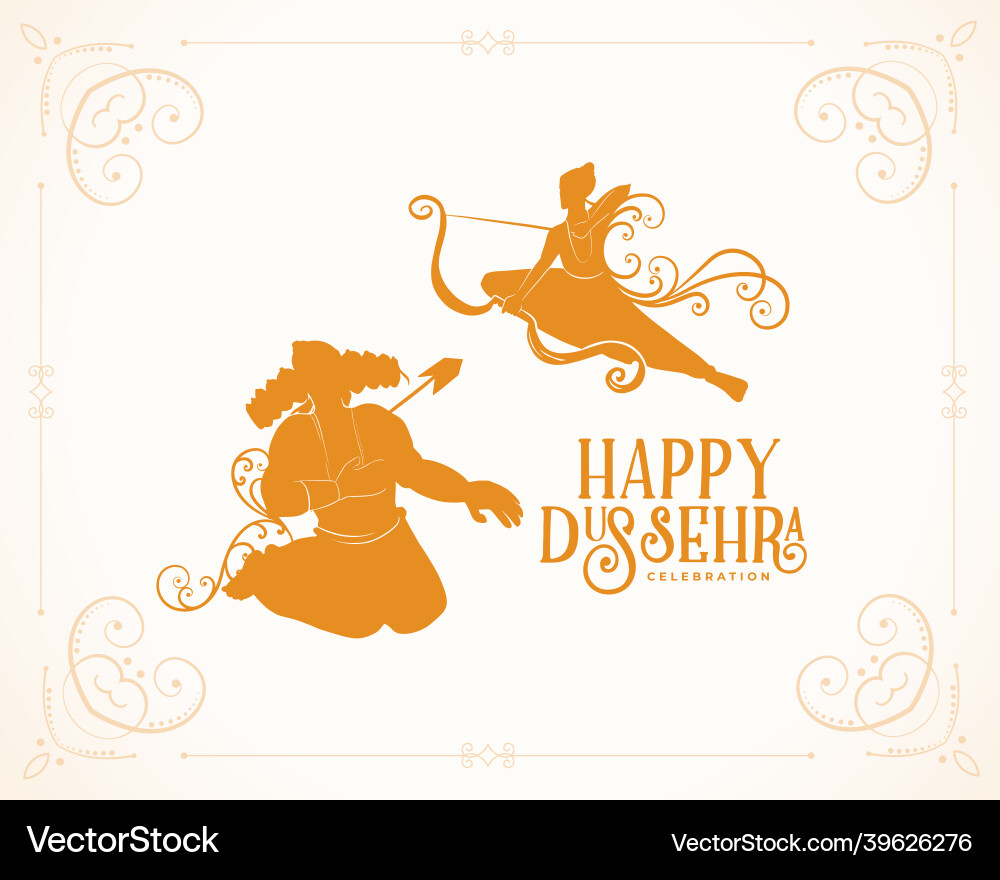 Happy dussehra card with lord rama killing ravana Happy dussehra card with lord rama killing ravana Vector Image