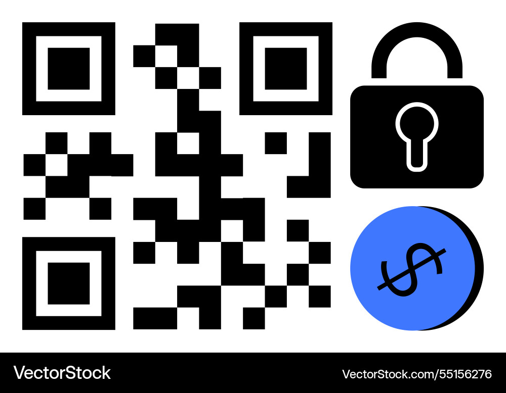 Qr code with lock and currency visuals Vector Image