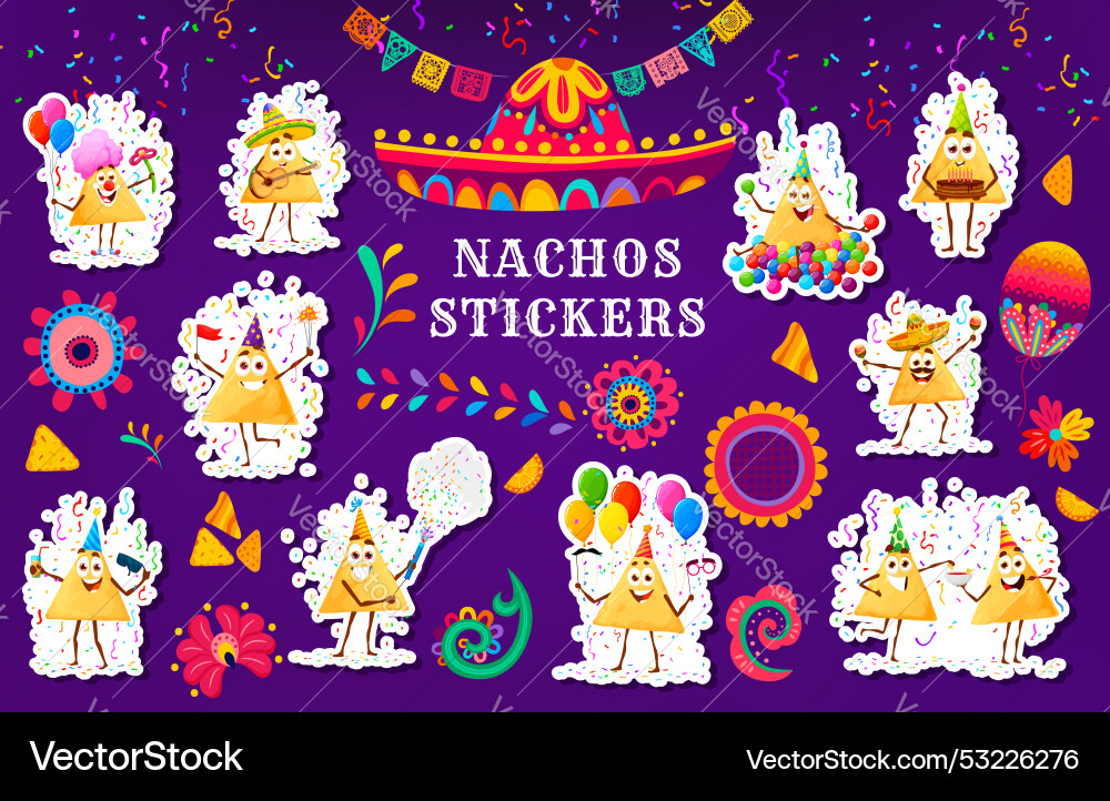 Stickers pack lustige mexikanische nachos tex mex chips Stickers pack lustige mexikanische nachos tex mex chips vektorbild