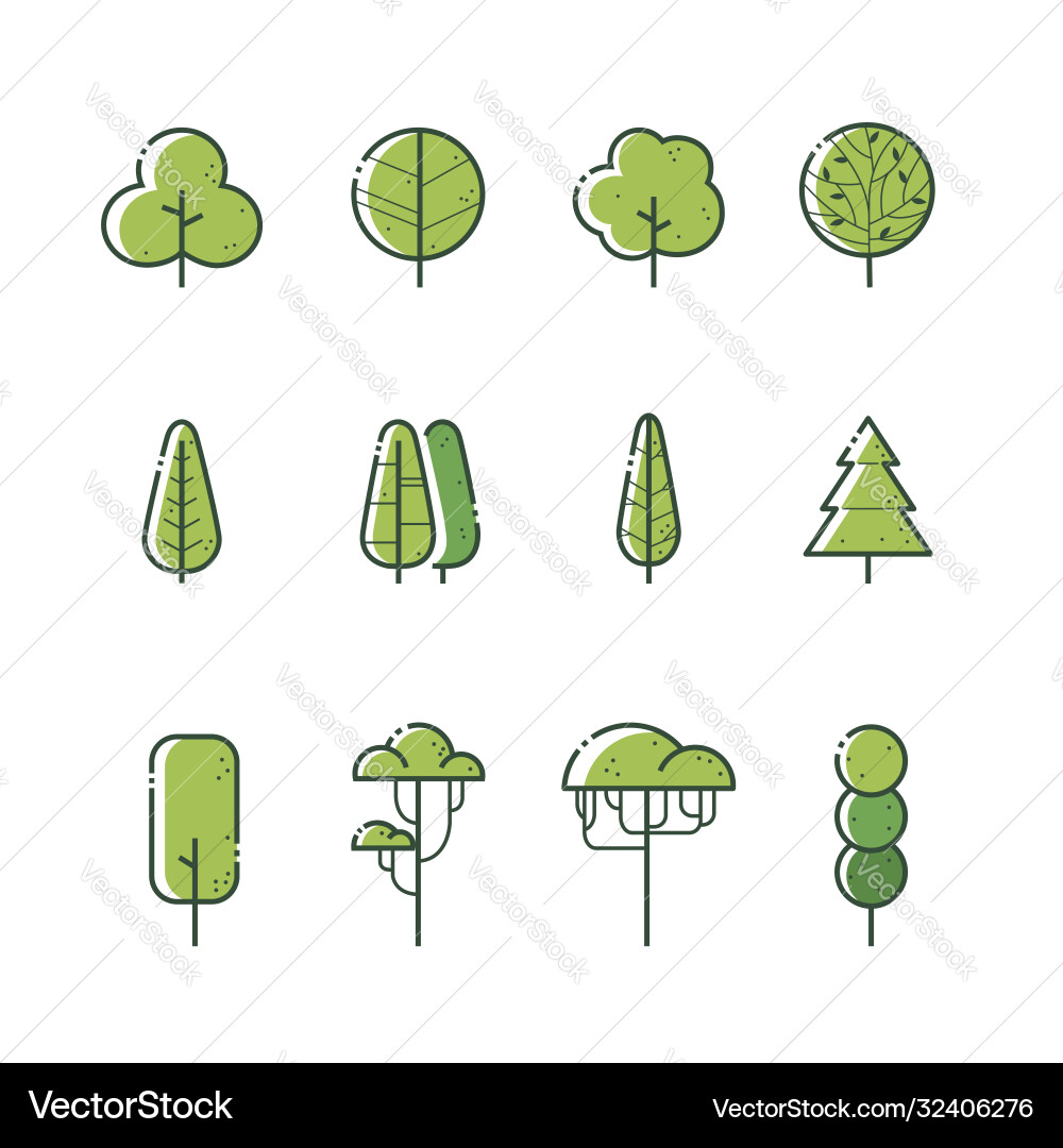 Tree Icon Set - Diverse Species vector image