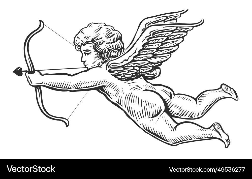Flying angel with arrow and bow Flying angel with arrow and bow vector image