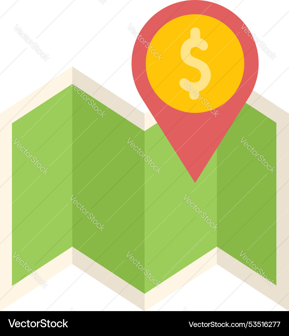 Green folded map with red location pin pointing Green folded map with red location pin pointing vector image