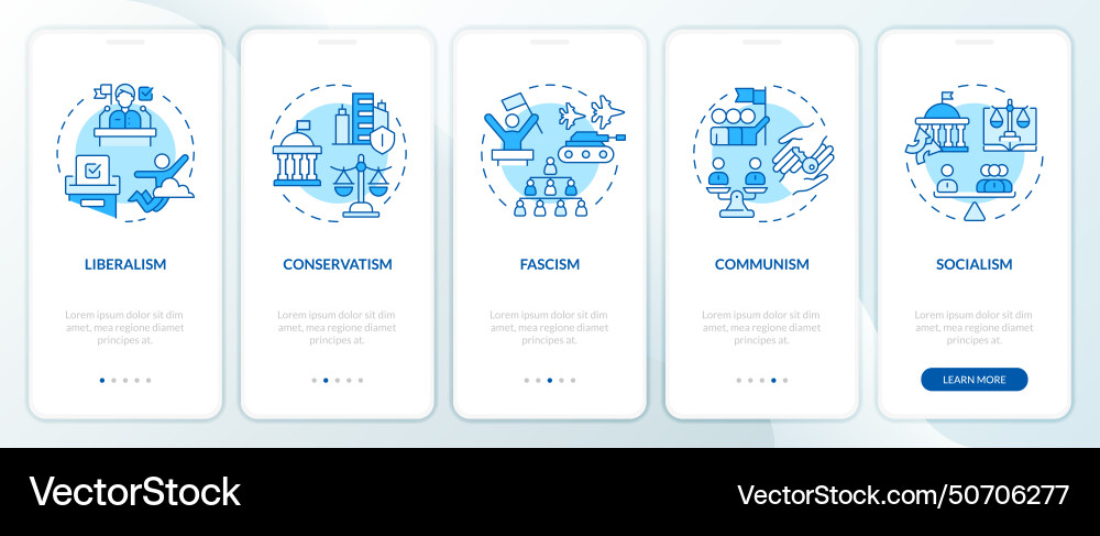 Political ideologies blue onboarding mobile app Political ideologies blue onboarding mobile app vector image