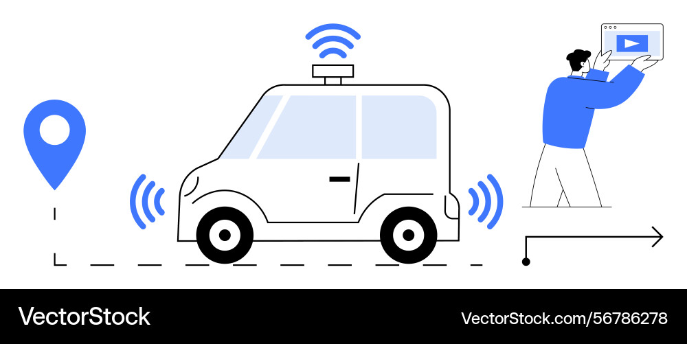 Autonomous vehicle navigating with wireless Autonomous vehicle navigating with wireless vector image