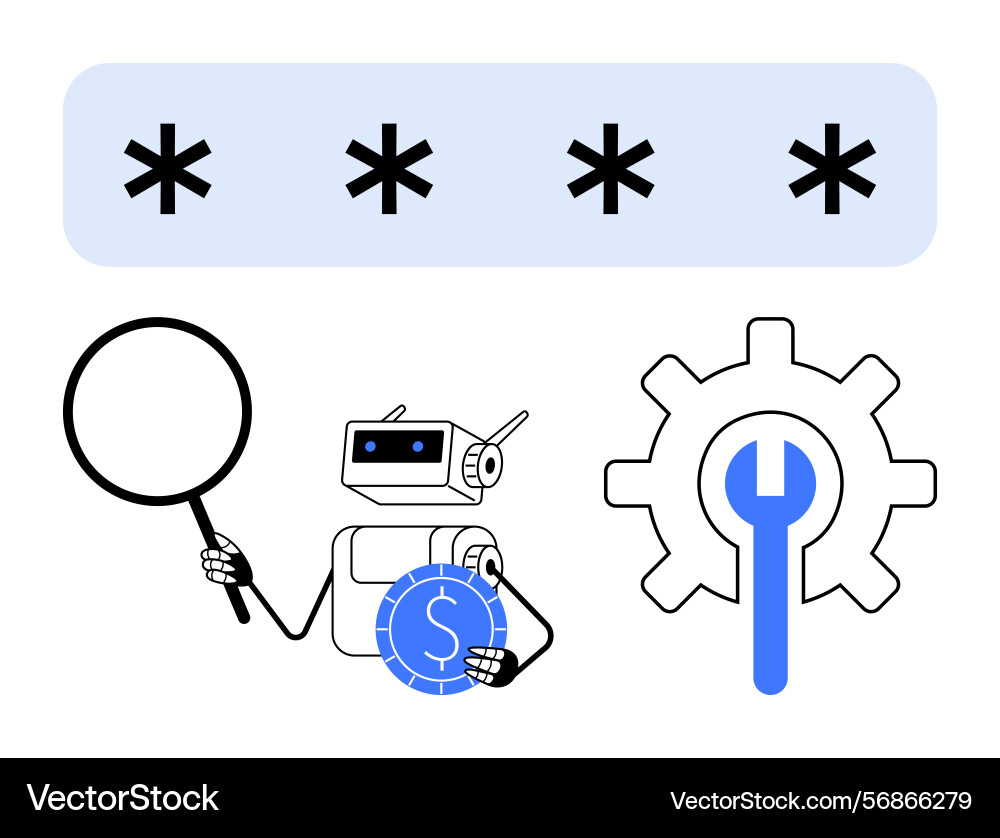 Ai robot investigating password security Ai robot investigating password security vector image