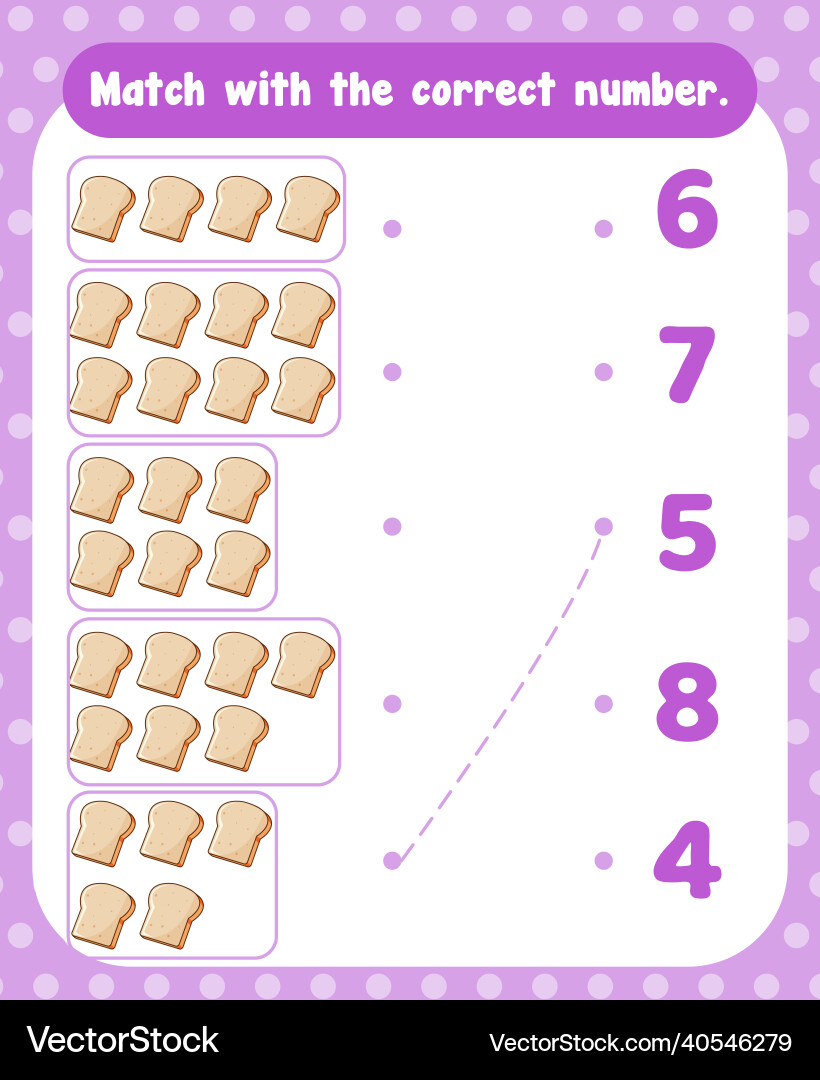 Count and match numbers math worksheet template Vector Image