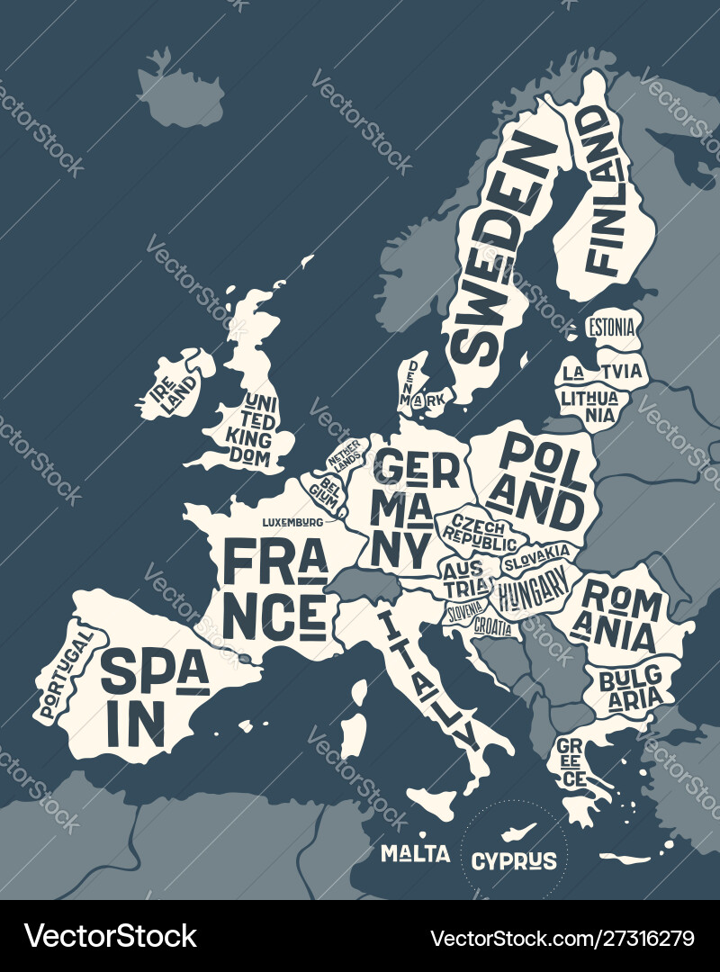 Europäische Union Karte Poster Vektorbild
