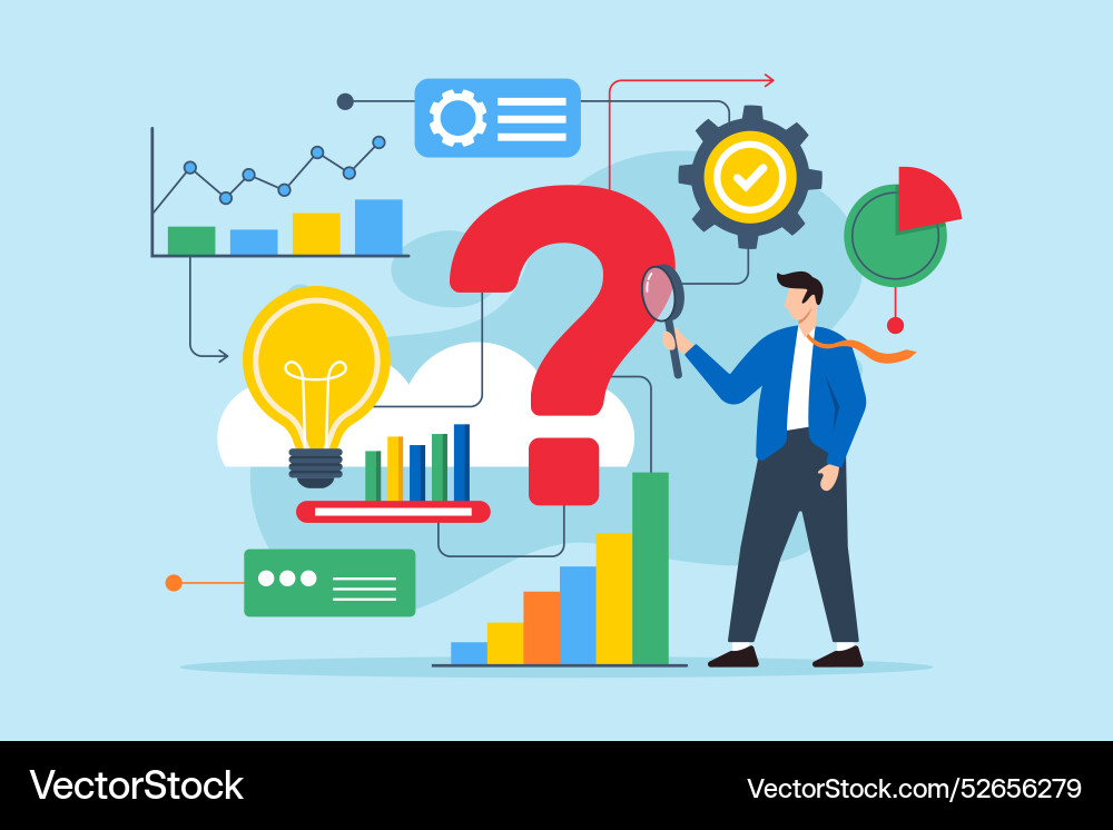Flat of professional analyzing question mark Flat of professional analyzing question mark vector image